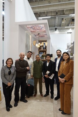 Rajinder Gupta Chairman of Trident Group engaging with global industry peers at Heimtextil 2026, Frankfurt.