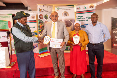 From left: Mr. James Wanjohi, Director in charge of State Corporations, presents the 1st and 3rd Place awards in the Washed Arabica Category to John Sathya, CEO, Tatu Coffee Estates Limited; Faith Karimi, General Manager, Oaklands Coffee Marketing Limited;and Simon Nyamu, Chief Liquorer, Tatu Coffee Estates Limited, during the National Taste of Harvest Kenya 2025â€“2026, the countryâ€™s most prestigious coffee quality competition. Tatu Coffee is owned by Rendeavour, the developer of Tatu City Special Economic Zone.