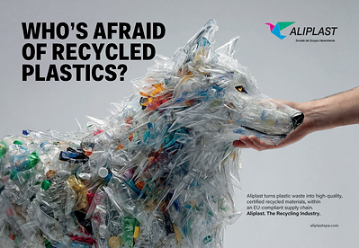 With plants in Italy, France, Spain and Poland, Aliplast has developed an integrated industrial model:  from the collection of plastic waste to its transformation into secondary raw material, to the production of 100,000 
tonnes/year of recycled products (including PET and LDPE flakes and granules, PET sheet, LDPE film, PP and HDPE flakes).  Its communication campaign invite people to overcome their prejudices and view recycled plastics as a strategic resource, when managed within a secure, certified and compliant European supply chain